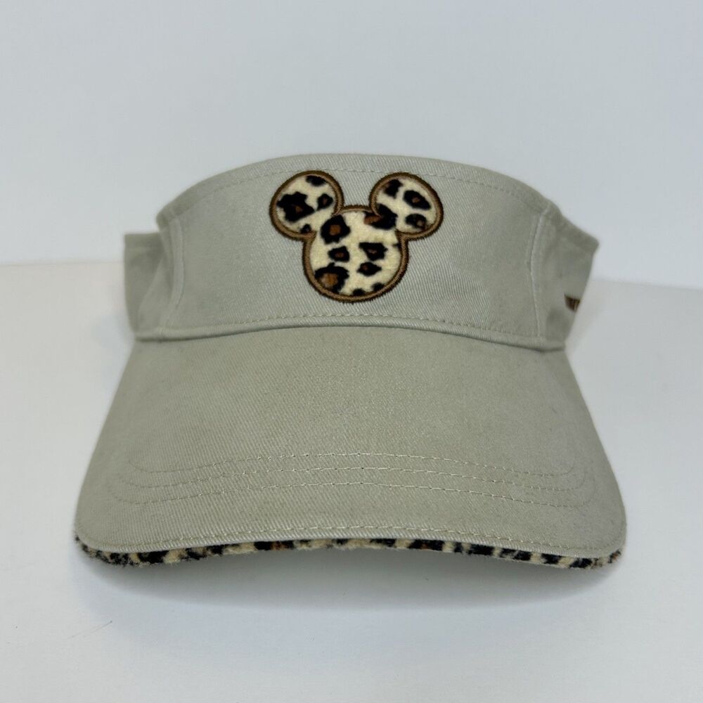Walt Disney World Visor Cap Mickey Adult Beige Leopard Animal Kingdom Logo Hat